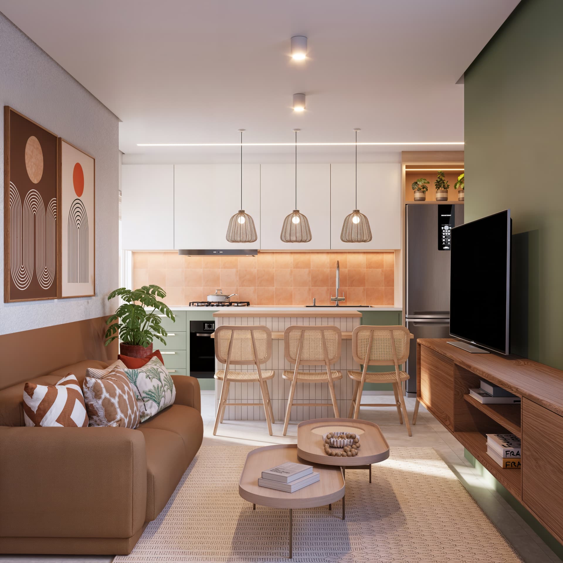 Sala de estar e jantar do apartamento de canto